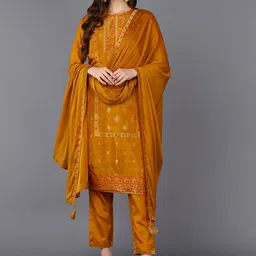 KALINI Embroidered Regular Straight Kurta With Trousers & Dupatta-36