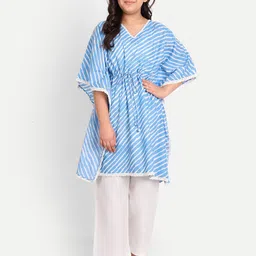 Modish Couture Girls Leheriya Printed V-Neck Kaftan Pure Cotton Kurta With Palazzo-picture-58