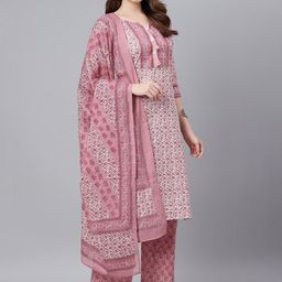 Idalia Floral Printed Pure Cotton Straight Kurta With Trousers & Dupatta-29