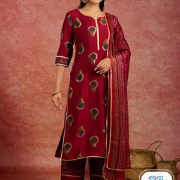 Libas Paisley Printed Gotta Patti Straight Kurta With Palazzos & Dupatta-image-24