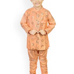BAESD Boys Floral Embroidered Regular Thread Work Dupion Silk Kurti with Pyjamas-1
