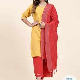 KALINI Ethnic Motifs Embroidered Regular Thread Work Kurta With Palazzos & Dupatta-20