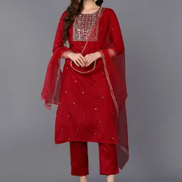 KALINI Yoke Design Straight Kurta With Trousers & Dupatta-image-53