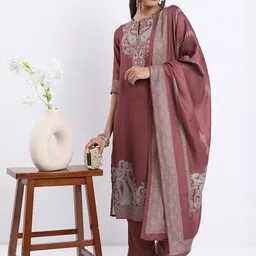 Vishudh Brown Ethnic Motifs Printed Regular Kurta with Trousers & With Dupatta-image-32