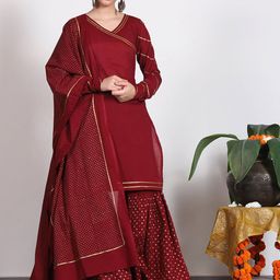 Rustorange Ethnic Motifs Printed Angrakha Kurta with Salwar & With Dupatta-picture-4