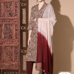 Vbuyz Ethnic Motifs Printed Straight Kurta With Trousers & Dupatta-33
