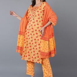 KALINI Floral Printed Pure Cotton Straight Kurta with Trousers & With Dupatta-image-18