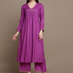 MALHAAR V-Neck Pleated A-Line Kurta With Palazzos-picture-47