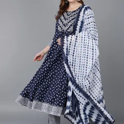 KALINI Printed Empire Pure Cotton Kurta with Trousers & With Dupatta-image-11