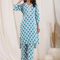 Rain & Rainbow Geometric Printed Pure Cotton Kurta With Trousers-image-97