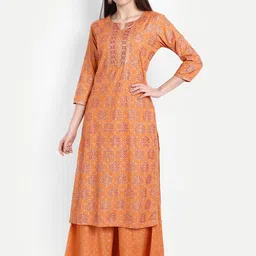 SUTI Women Orange Ethnic Motifs Printed Kurta with Palazzos-image-24