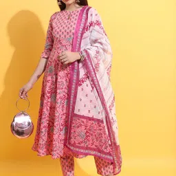 KETCH Floral Printed Anarkali Kurta with Trousers & With Dupatta-43