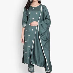 heemara Women Turquoise Blue Ethnic Motifs Kurta with Trousers-image-14