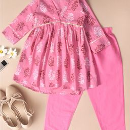 BAESD Girls Floral Printed V-Neck Regular Pure Cotton A-Line Kurti With Salwar-picture-58