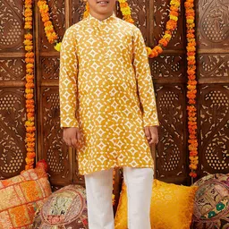 Stylo Bug Boys Geometric Printed Band Collar Straight Kurta With Pyjamas-15