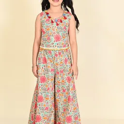 LIL PITAARA Girls Floral Embroidered Gotta Patti Pure Cotton Regular Top with Palazzos-picture-53