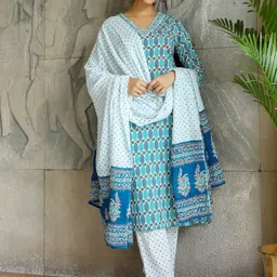 Anouk Printed Regular Pure Cotton Kurta with Trousers & Dupatta-13