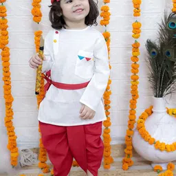 BownBee Boys Round Neck Regular Thread Work Pure Cotton Kurta with Dhoti Pants-23