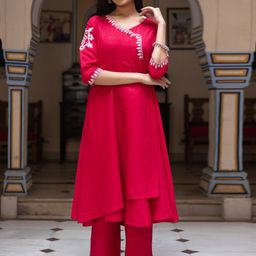 KASYA Ethnic Motifs Embroidered Thread Work Angrakha Anarkali Kurta With Palazzos-image-45