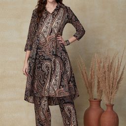 FASHOR Women Paisley Printed Panelled Pure Cotton Kurta with Trousers-picture-27