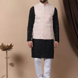 Anouk Men Leheriya Embroidered Regular Sequinned Pure Cotton Kurta with Churidar-picture-18