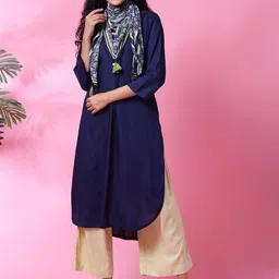 Biba Mandarin Collar Curved A-Line Kurta with Palazzos & Dupatta-56
