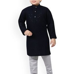BAESD Boys Ethnic Motifs Embroidered Mirror Work Regular Mandarin Collar Kurta with Pyjama-7