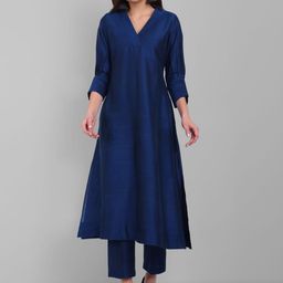 Mera Rang V-Neck Cuffed Sleeves Regular Kurta with Trousers-image-15