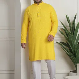 SOJANYA PLUS Plus Size Ethnic Motifs Embroidered Pure Cotton Kurta with Churidar Pyjama-3
