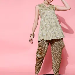 indo street Ethnic Motifs Printed Gotta Patti Angrakha Kurti with Dhoti Pants-12