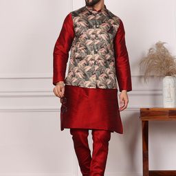 Armaan Ethnic Mandarin Collar Kurta with Churidar & Nehru Jacket-image-28