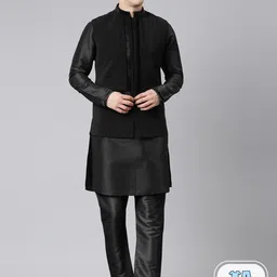 TheEthnic.Co Straight Kurta With Trousers & Nehru Jacket-image-61