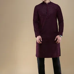 Anouk Floral Embroidered Mandarin Collar Sequinned Straight Kurta with Pyjamas-image-22