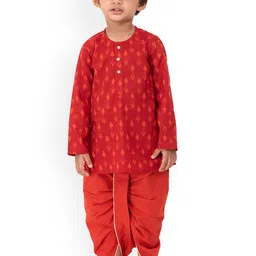 Campana Boys Maroon Printed Pure Cotton Kurta with Dhoti Pants-image-59