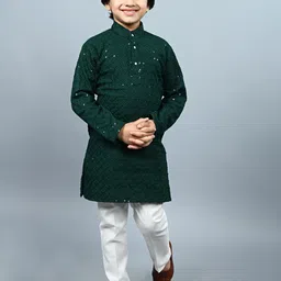 ahhaaaa Boys Ethnic Motifs Embroidered Sequinned Kurta with Pyjamas-26
