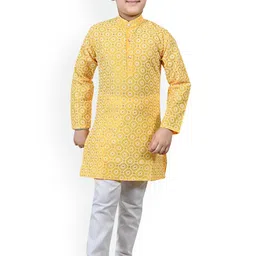 BAESD Boys Floral Printed Regular Thread Work Kurta With Pyjamas-12