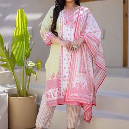 Juniper Plus Size Floral Printed Round Neck Three-Quarter Sleeves Kurta Set-image-43