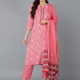 AHIKA Geometric Printed Notch Neck Pure Cotton Kurta With Trousers & Dupatta-picture-9