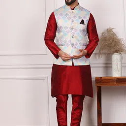 Armaan Ethnic Mandarin Collar Straight Kurta & Churidar With Nehru Jacket-image-90