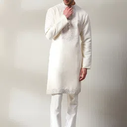 Soniya g Men Embroidered Regular Thread Work Pure Silk Kurta with Trousers-picture-9