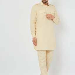 Armaan Ethnic Shirt Collar Pure Cotton Kurta with Trousers-image-4