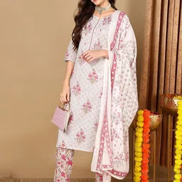 KALINI Floral Printed Mirror Work Straight Kurta with Trousers & Dupatta-picture-16