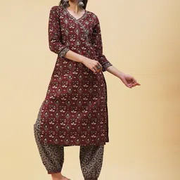 FASHOR Floral Printed Mirror Work Pure Cotton Kurta with Salwar-picture-48