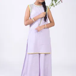 HERE&NOW Girls Mirror Work Regular Kurta with Palazzos-picture-14