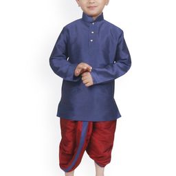 SG YUVRAJ Boys Navy Blue Raw Silk Kurta with Dhoti Pants-18