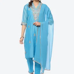 Biba Women Ethnic Motifs Embroidered Thread Work Kurta with Trousers & With Dupatta-picture-8