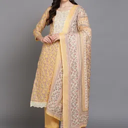 AHIKA Ethnic Printed Thread Work Straight Kurta with Trousers & With Dupatta-image-89