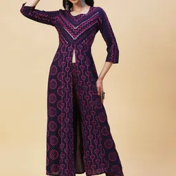 FASHOR Printed Mirror Work Pure Cotton Kurta With Trousers-picture-53