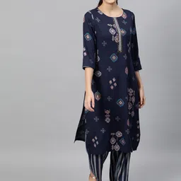 indo street Ethnic Motif Printed Beads & Stones Straight Kurta With Palazzos-image-1