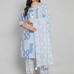KALINI Women Ethnic Motifs Printed Regular Pure Cotton Kurta with Trousers & With Dupatta-10